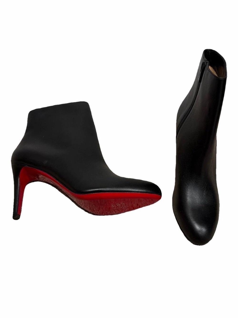 Christian Louboutin Black Leather Ankle Booties with Red Sole